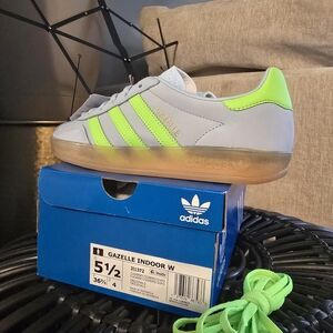 adidas Gazelle Indoor Women's Sneakers - Gray and Neon Green